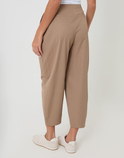 Threadbare Princess seam barrel leg trousers in taupe, 3 of 4