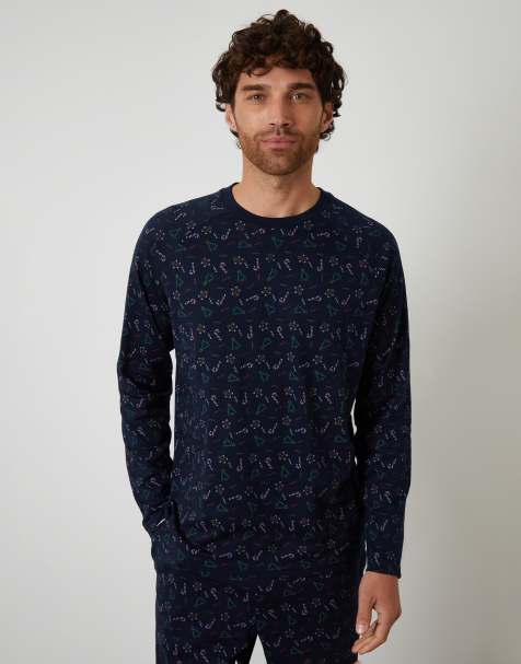 Threadbare Printed christmas long pyjamas in navy - view 1