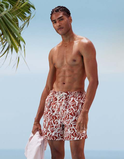 Threadbare printed swim shorts in rust 