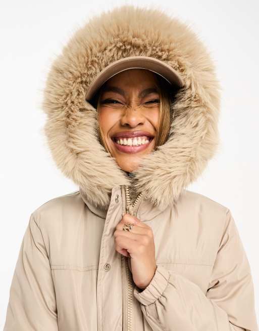 Women's parka with real fur trimmed hood sale