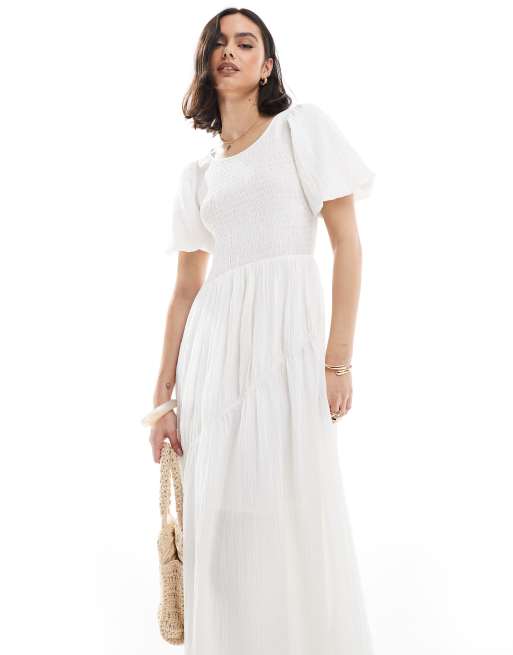 Threadbare puff sleeve midi dress in white, 3 of 4