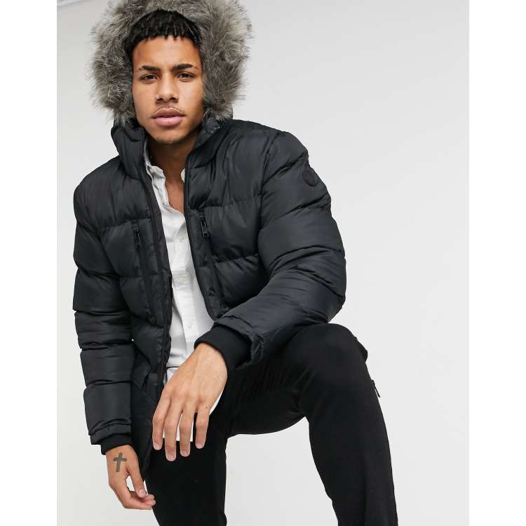 Black branded puffer jacket on sale