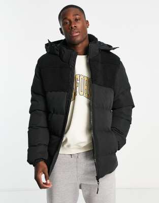 Threadbare puffer jacket with detachable hood in black