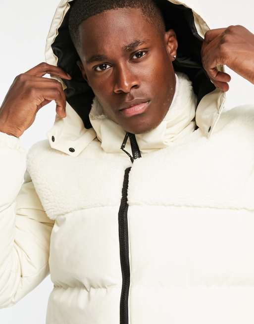 Threadbare puffer jacket with detachable hood in ecru, 3 of 4