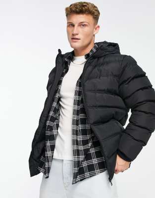 THREADBARE PUFFER JACKET WITH HOOD IN BLACK