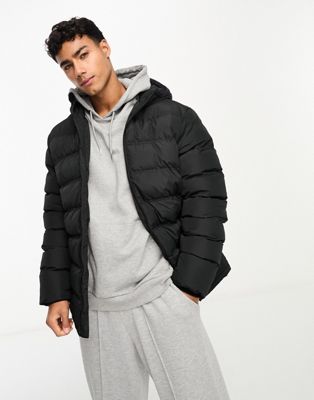 Shop Threadbare Puffer Jacket With Hood In Black