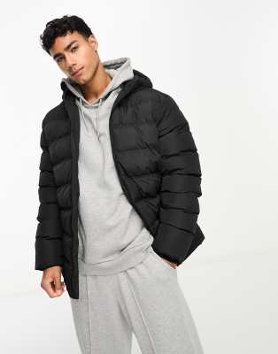 Shop Threadbare Puffer Jacket With Hood In Black