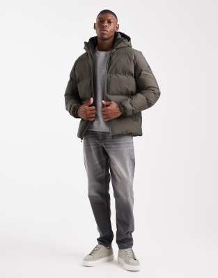 Threadbare Puffer Jacket With Hood In Green