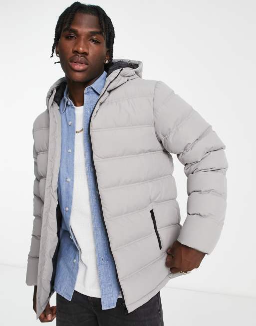 Silver hooded puffer store jacket