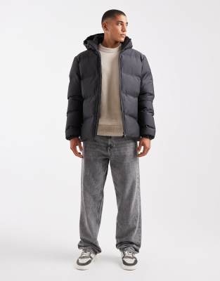 Threadbare Puffer Jacket With Hood In Gray