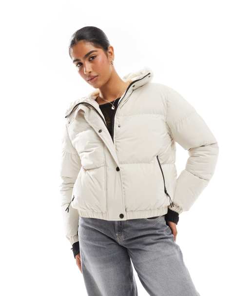 Threadbare – Puffer-Kurzmantel in Weiß mit Kapuze und Kontrast-Detail - view 1