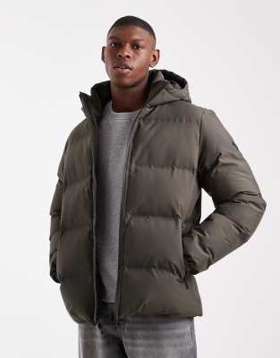Pufferjacke in Khaki mit Kapuze-Grün Grün XL