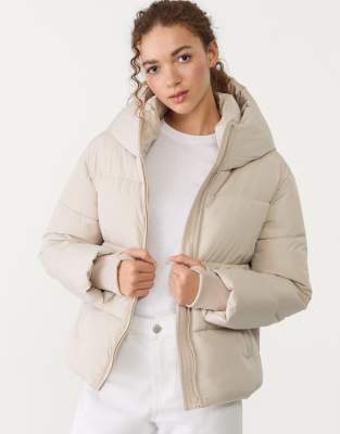 Threadbare - Pufferjacke in Steinbeige mit Kapuze-Neutral