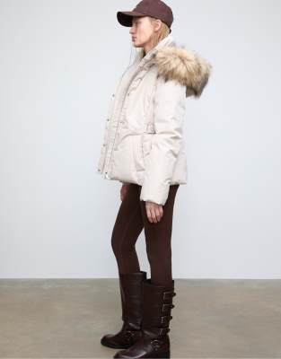 Threadbare - Pufferjacke in Steinbeige mit Kapuze-Neutral