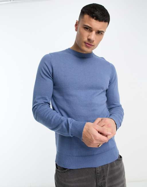Threadbare - Pull à col ras de cou en coton - Bleu denim
