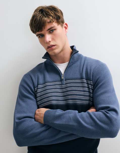 Threadbare pull à demi-zip avec détail rayé bleu marine - view 1