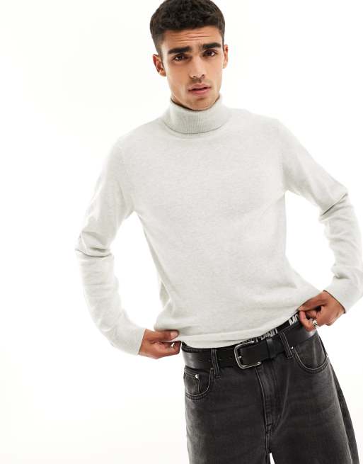 Threadbare - Pull col roulé en coton - Écru chiné