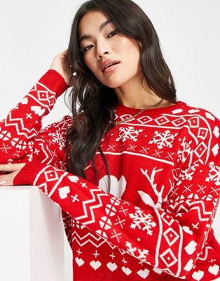 Threadbare Christmas cropped jumper in red - ASOS Price Checker