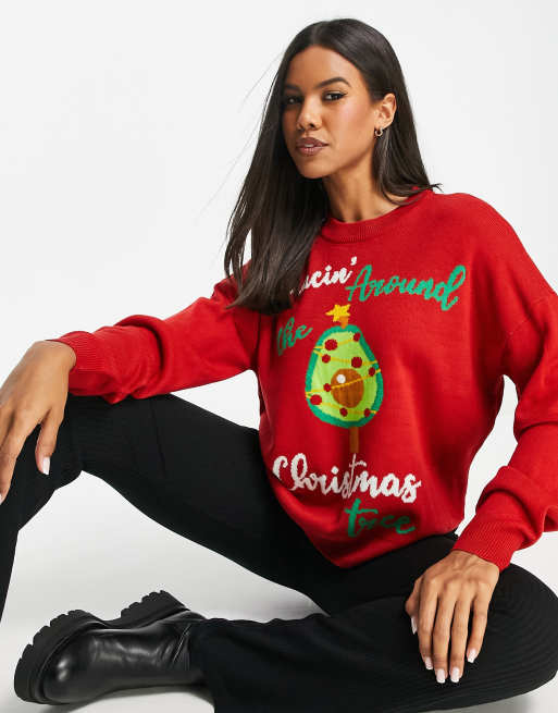 Threadbare - Pull de Noël motif avocat - Rouge, 3 de 4