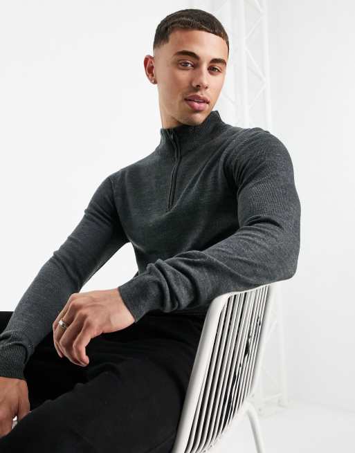 Threadbare - Pull doux avec col cheminée zippé - Anthracite