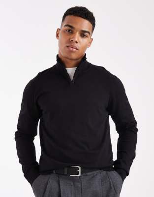 Threadbare - Pull en maille à col zippé - Noir