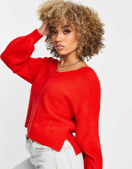 Threadbare - Pull en maille duveteuse - Rouge vif