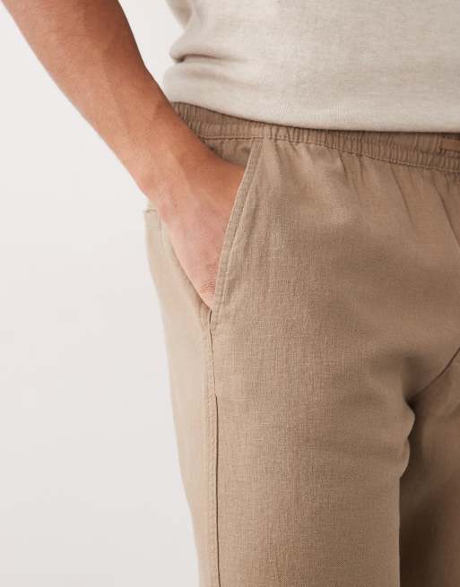 Threadbare pull on linen look straight fit pants in taupe, 5 of 5