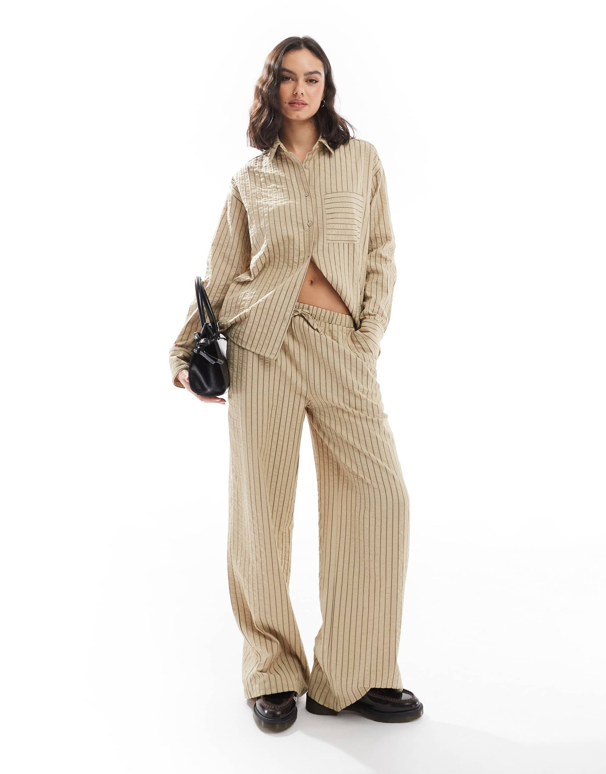 threadbare pull on pants in stone and brown stripe - part of a set
