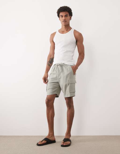Threadbare pull on shorts with cargo pockets in sage green, 3 of 5