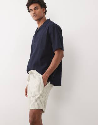 Threadbare Threadbare pull on stripe shorts in ecru-Neutral