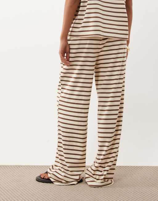 Threadbare pull on wide leg pants in ecru and brown stripes, 2 of 5