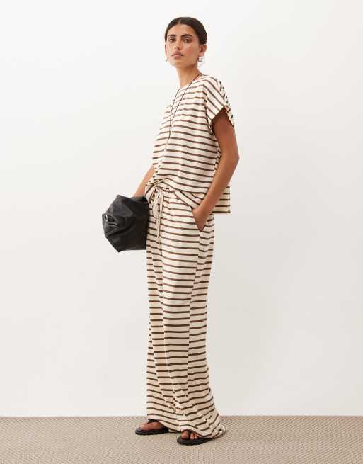 Threadbare pull on wide leg pants in ecru and brown stripes, 4 of 5