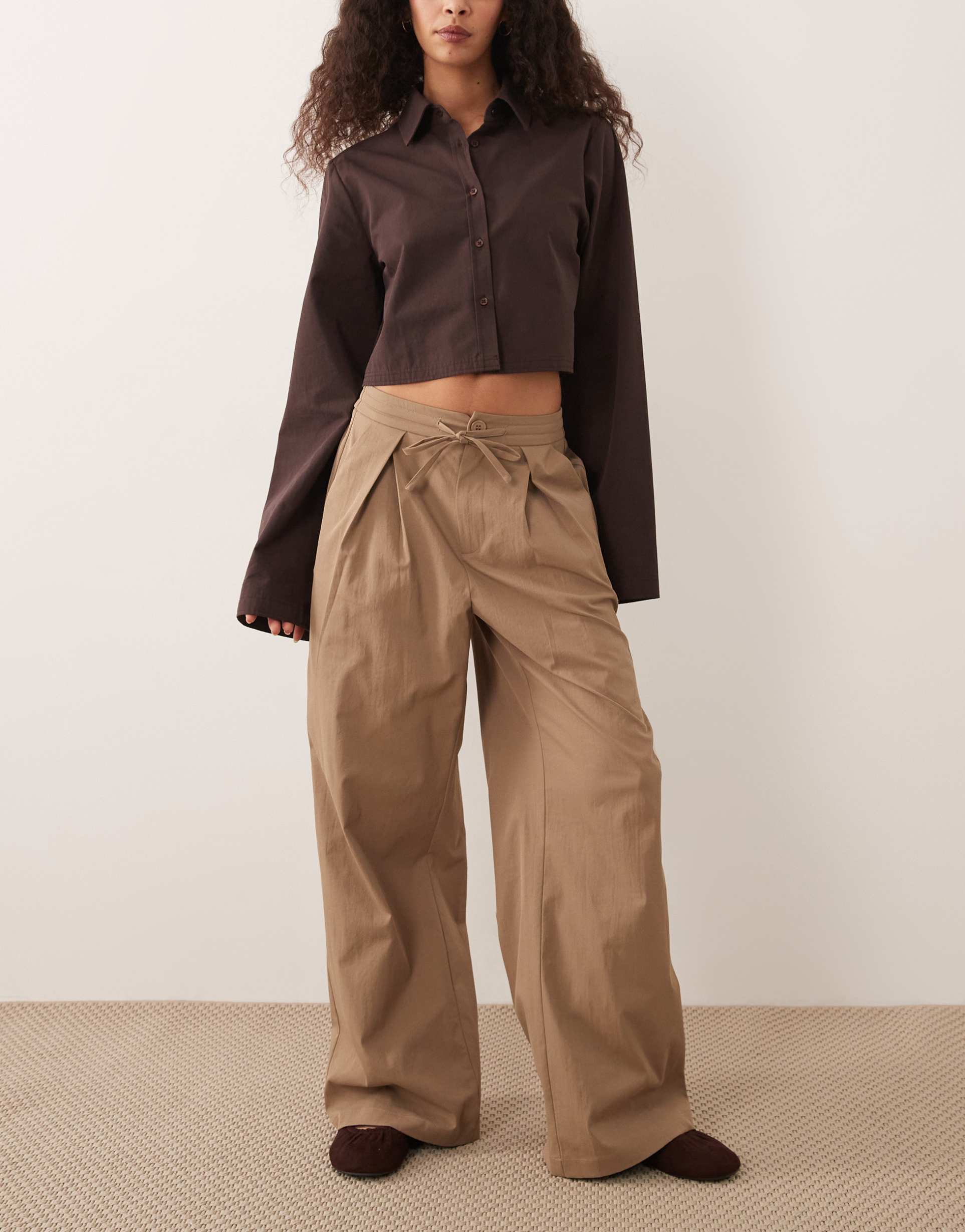 threadbare pull on wide leg pants in mocha with tie waist detail
