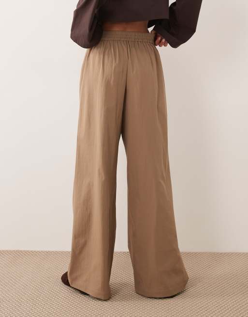 Threadbare pull on wide leg trousers in mocha with tie waist detail, 3 of 5