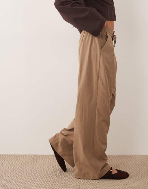 Threadbare pull on wide leg trousers in mocha with tie waist detail, 4 of 5