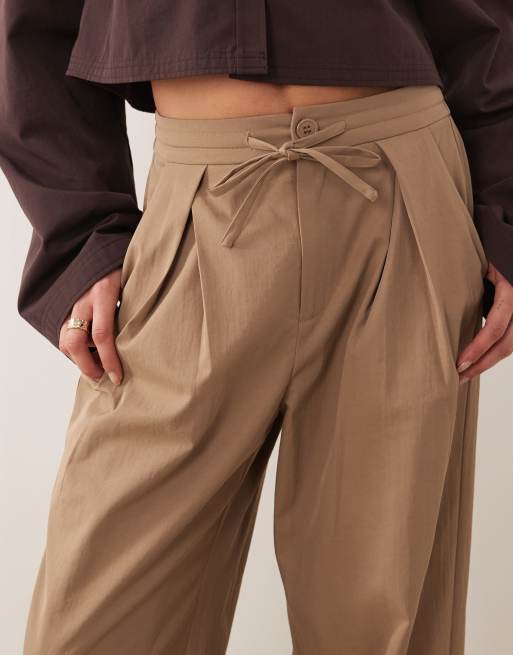 Threadbare pull on wide leg trousers in mocha with tie waist detail, 5 of 5
