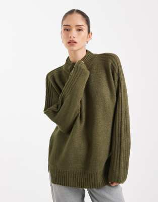 Pull oversize à col montant - Kaki-Vert 36