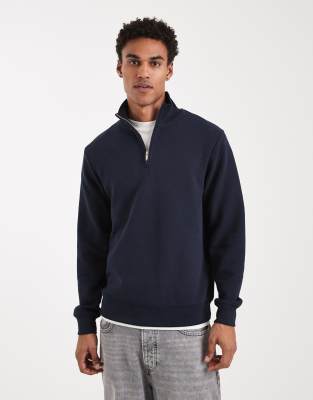 Threadbare - Pull polaire à col zippé - Bleu marine