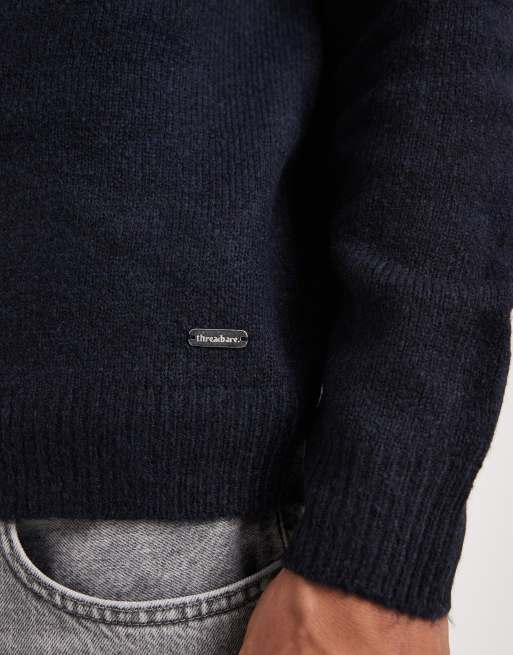 Threadbare - Pull ras de cou en maille - Bleu marine, 5 de 5