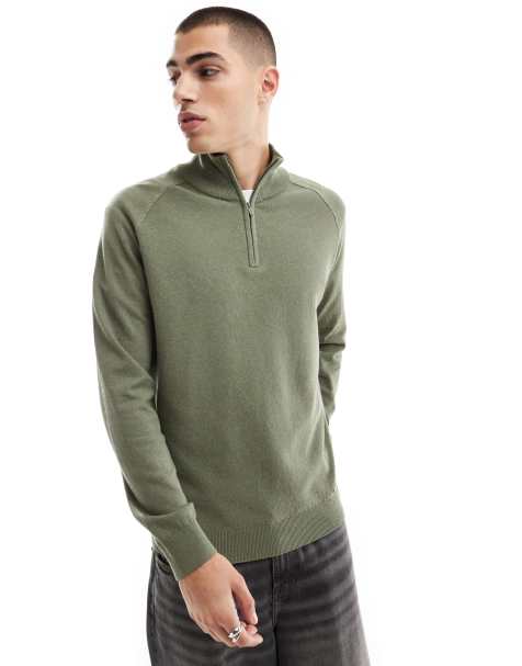 Threadbare – Pullover in Khaki mit kurzem Reißverschluss - view 1