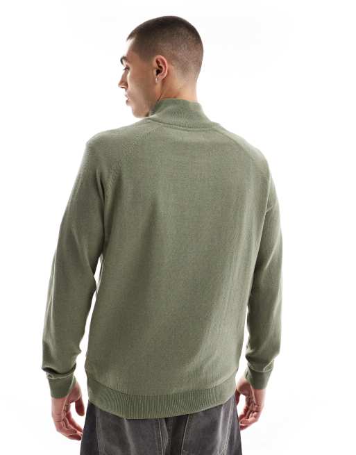 Threadbare – Pullover in Khaki mit kurzem Reißverschluss, 2 von 4