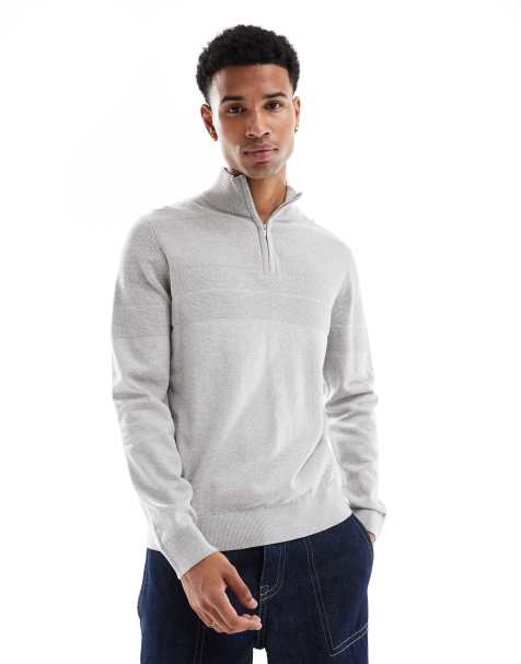 Threadbare – Pullover in meliertem Grau mit kurzem Reißverschluss - view 1