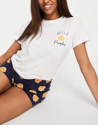 Threadbare Pumpkin Halloween Pj Set In Navy