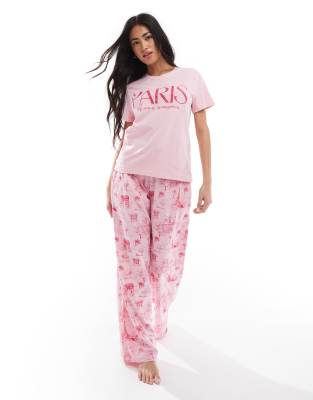 Threadbare - Pyjama in Rosa mit Paris-Print