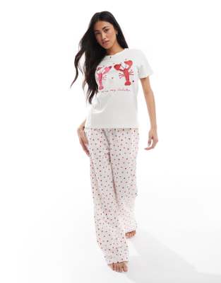 Threadbare - Pyjama in Weiß mit Hummer-Print-Rosa