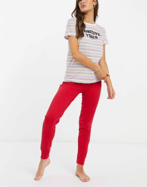 Threadbare pyjama set in red with stripes print