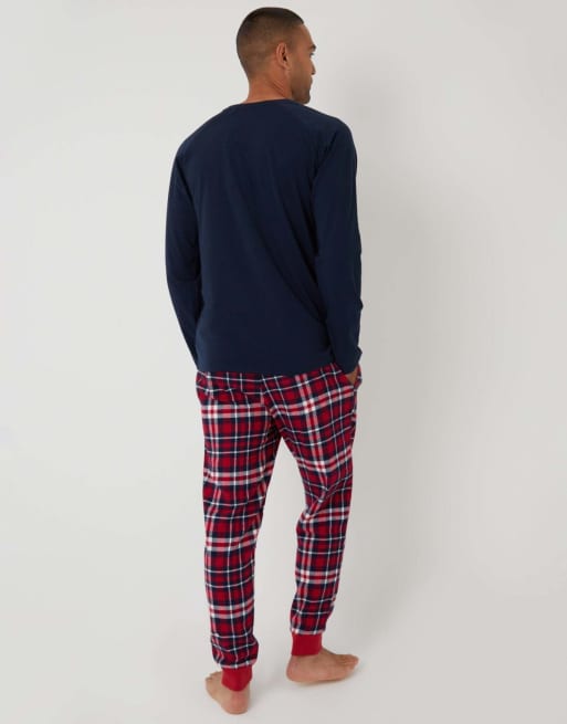 Threadbare Pyjama sweatshirt & bottoms set in navy/red check, 2 of 5