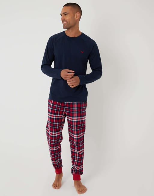 Threadbare Pyjama sweatshirt & bottoms set in navy/red check, 5 of 5
