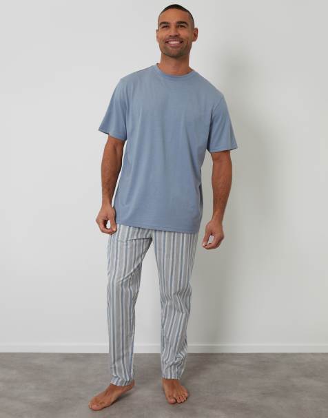 Threadbare Pyjama t-shirt & stripe bottoms set in blue - view 1