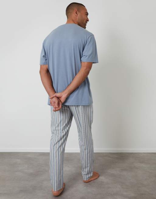Threadbare Pyjama t-shirt & stripe bottoms set in blue, 2 of 4